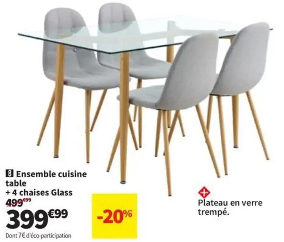 Ensemble cuisine table + 4 chaises Glass