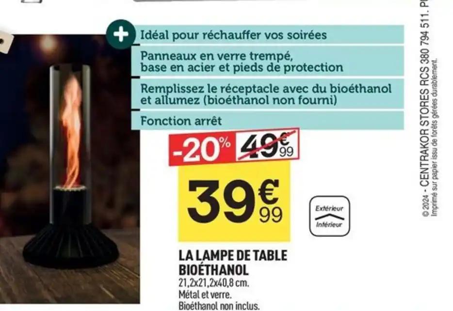 LA LAMPE DE TABLE BIOÉTHANOL 21,2x21,2x40,8 cm. Métal et verre. Bioéthanol non inclus.