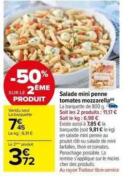 Salade mini penne tomates mozzarella