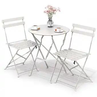 VOUNOT Ensemble bistro extérieur 1 table 2 chaises acier blanc