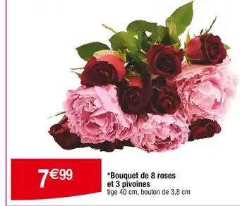 Bouquet de 8 roses et 3 pivoines