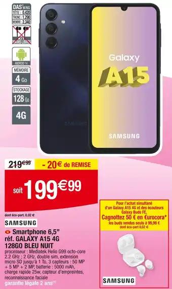 SAMSUNG Smartphone 6,5” réf. GALAXY A15 4G 128GO BLEU NUIT
