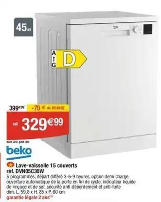 Beko - lave-vaisselle 15 couverts dvn05c30w