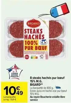 Bigard - 8 steaks hachés pur boeuf 15% m.g