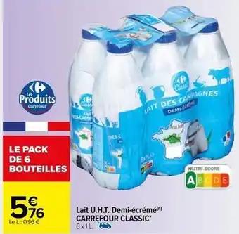 Carrefour - lait u.h.t. demi-écrémé classic'