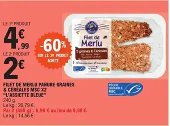 FILET DE MERLU PANURE GRAINES & CÉRÉALES MSC X2 "L'ASSIETTE BLEUE" 240 g.