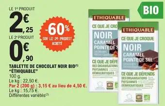 TABLETTE DE CHOCOLAT NOIR BIO(1) "ÉTHIQUABLE"