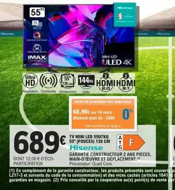 TV MINI LED 55U7KQ 55" (POUCES) 139 CM Hisense