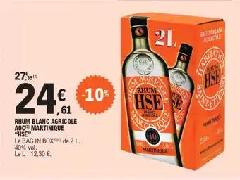 RHUM BLANC AGRICOLE AOC(3) MARTINIQUE "HSE"