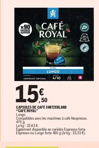 CAPSULES DE CAFÉ SWITZERLAND "CAFÉ ROYAL"