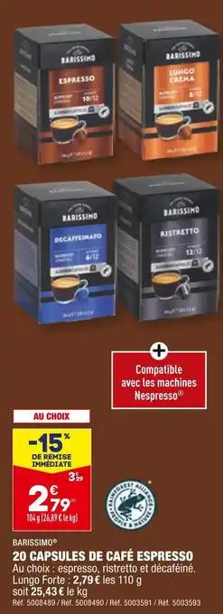 BARISSIMO 20 CAPSULES DE CAFÉ ESPRESSO