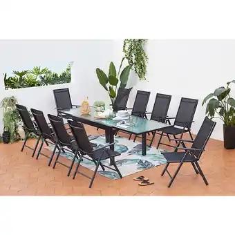 Salon de jardin extensible gris en alu + 10 fauteuils BRESCIA