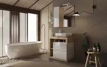 Ensemble salle de bain meuble+miroir+vasque HAMBURG blanc brillant, Kadiz 79 x 79 x 49 cm