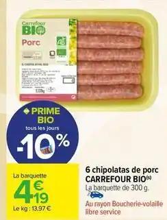 Carrefour - 6 chipolatas de porc bio