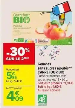 Carrefour - gourdes sans sucres ajoutés bio