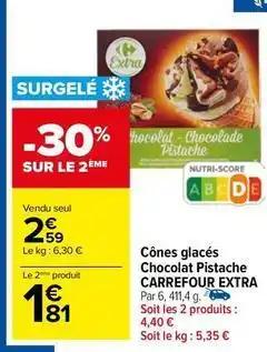 Carrefour - cônes glacés chocolat pistache extra