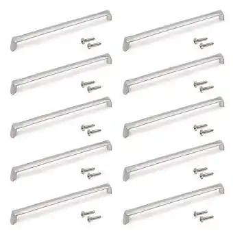 Emuca Lot de 10 poignées pour meubles Canton, L206mm, entraxe 192mm, Zamak, Nickel satiné