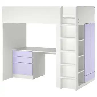 SmÅstad Lit mezzanine, blanc mauve/avec bureau avec 4 tiroirs, 90x200 cm