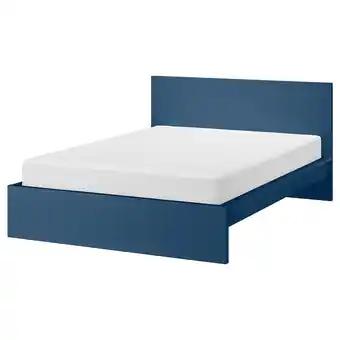Malm Cadre de lit haut, bleu/lönset, 140x200 cm
