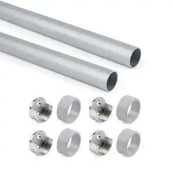 Emuca Lot de 2 rails ronds pour armoires D.28mm longueur 0.75m avec supports, Aluminium et Zamak, Anodisé mat