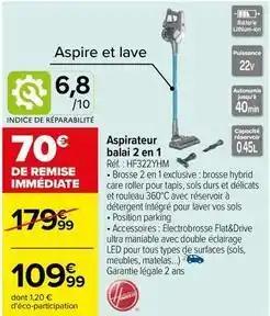 Hoover - aspirateur balai 2 en 1 réf.: hf322yhm