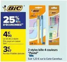 Bic - 2 stylos bille 4 couleurs pastel