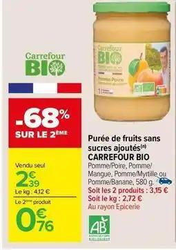 Carrefour - purée de fruits sans sucres ajoutés bio