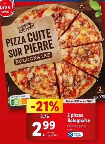 2 pizzas Bolognaise
