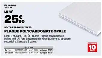 PLAQUE POLYCARBONATE OPALE