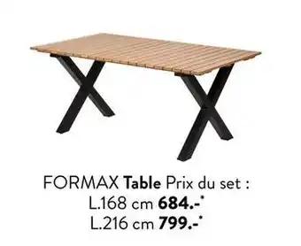 Formax - table prix du set