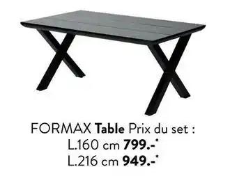 Formax - table prix du set