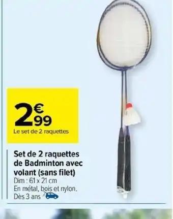 Set de 2 raquettes de Badminton avec volant (sans filet)