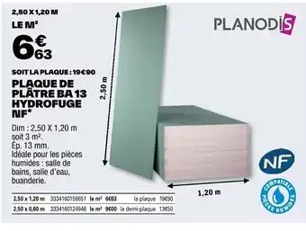 PLAQUE DE PLÂTRE BA 13 HYDROFUGE NF*