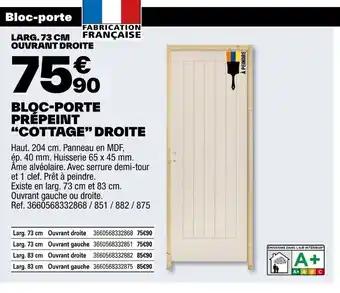 BLOC-PORTE PRÉPEINT "COTTAGE❞ DROITE