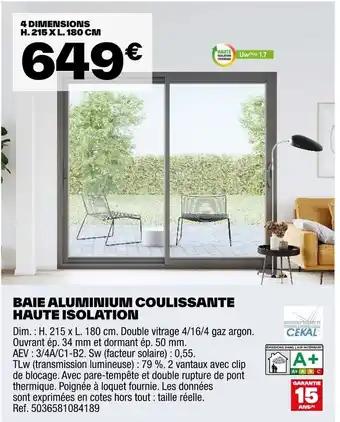 BAIE ALUMINIUM COULISSANTE HAUTE ISOLATION