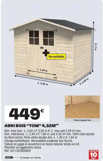 Abri bois "tom" 4,32m²*