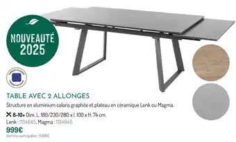 Table avec 2 allonges