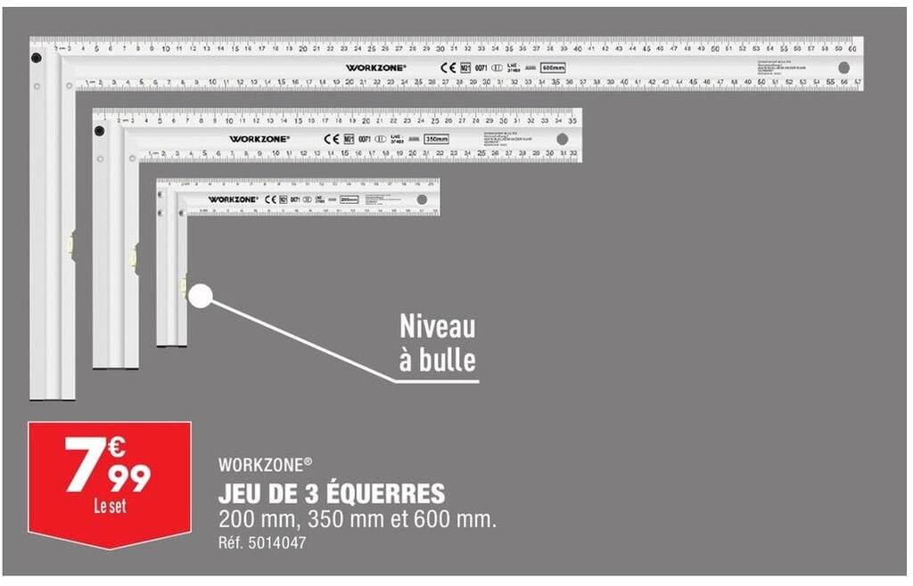 JEU DE 3 ÉQUERRES 200 mm, 350 mm et 600 mm.
