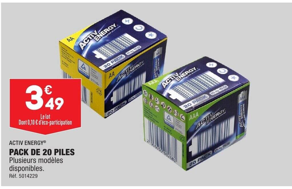 PACK DE 20 PILES Plusieurs modèles