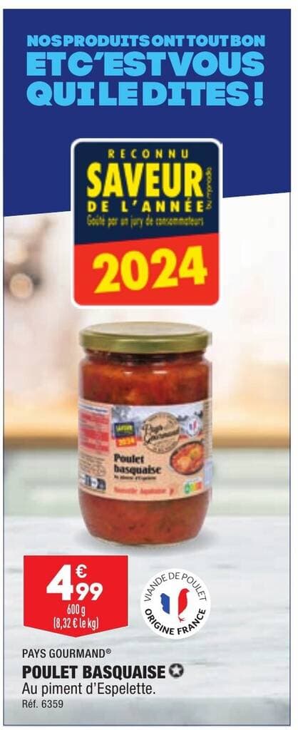 POULET BASQUAISE Au piment d'Espelette.