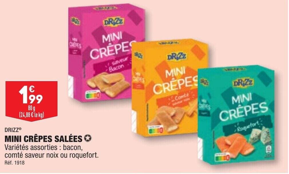 MINI CRÊPES SALÉES Variétés assorties : bacon, comté saveur noix ou roquefort.