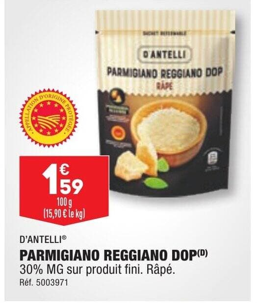 PARMIGIANO REGGIANO DOP(⁰) 30% MG sur produit fini. Râpé.