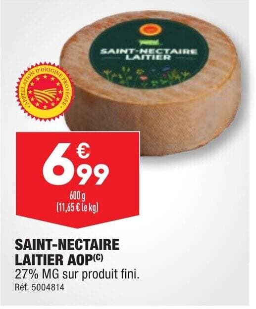 SAINT-NECTAIRE LAITIER AOP (C) 27% MG sur produit fini.