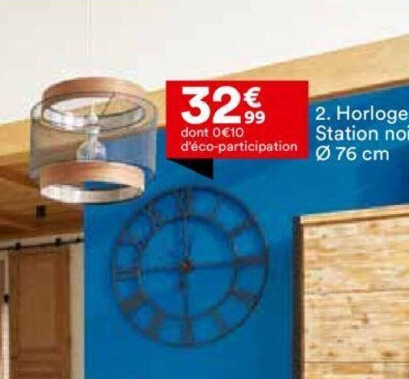 Horloge Station noir Ø 76 cm