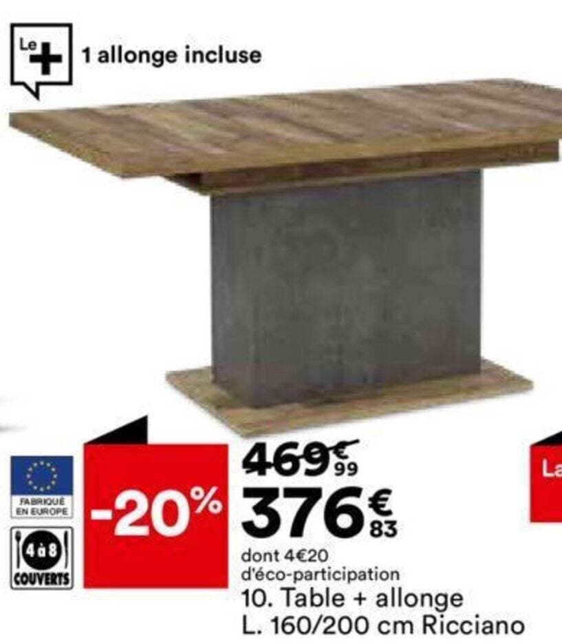 Table + allonge L. 160/200 cm Ricciano