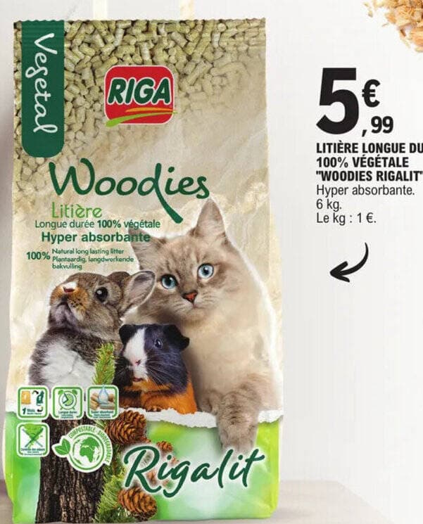 LITIÈRE LONGUE DURÉE 100% VÉGÉTALE "WOODIES RIGALIT"