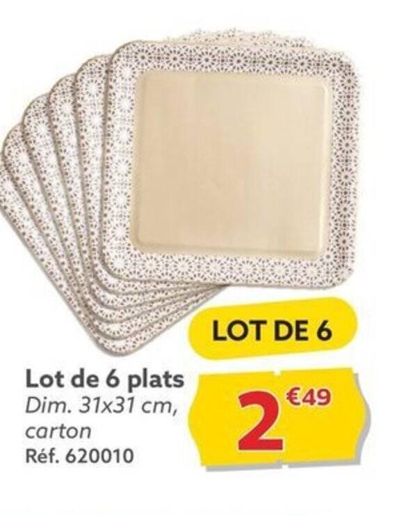 Lot de 6 plats Dim. 31x31 cm, carton