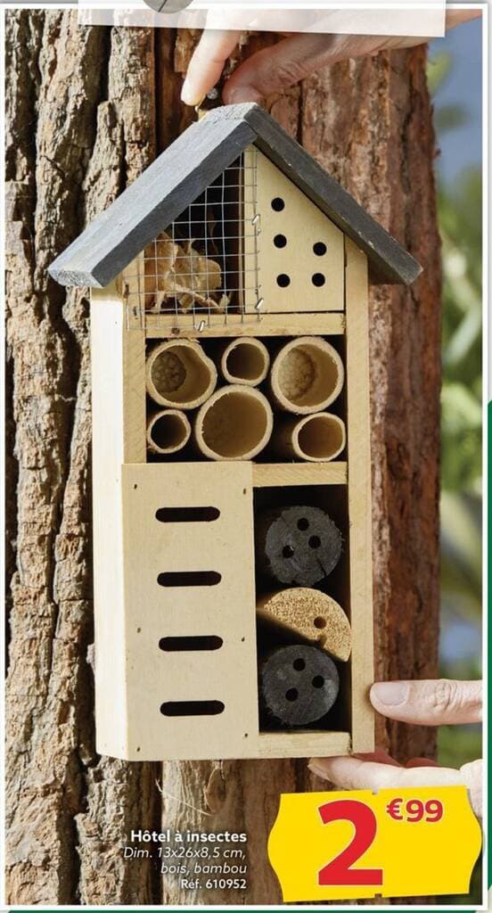 Hôtel à insectes Dim. 13x26x8,5 cm, bois, bambou