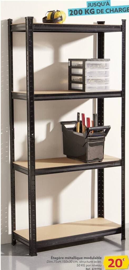 Étagère métallique modulable Dim.75xH.150x30 cm, structure acier, 50 KG par niveau