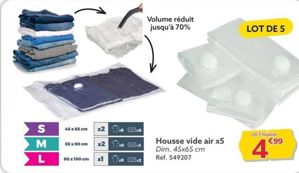 Housse vide air x5 Dim. 45x65 cm